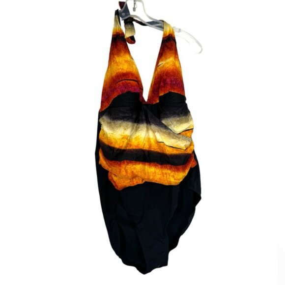 Fantasizer NEW Faux Wrap Halter 1 Piece Swimsuit Gradient Sunset Support Cups 16 - Picture 7 of 16
